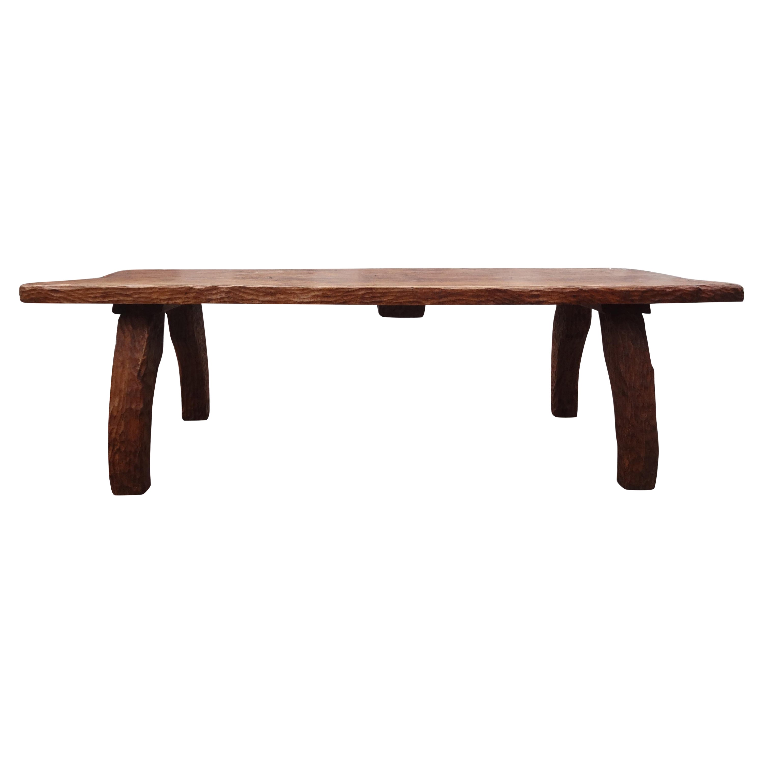 French Brutalist Elm Dining Table Or Center Table By Atelier Marolles For Sale