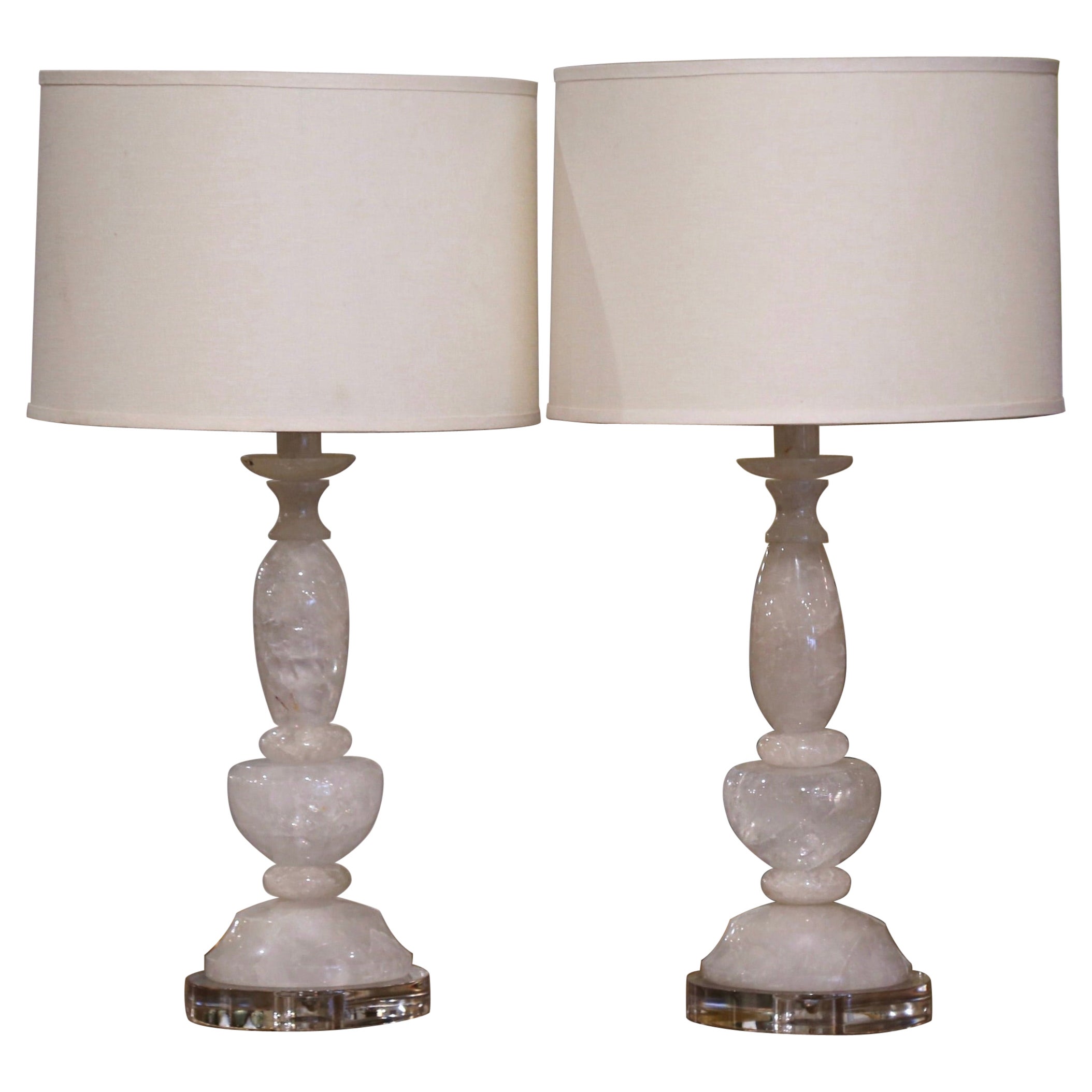 Pair of Carved Rock Crystal Table Lamps on Acrylic Bases 