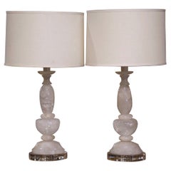 Used Pair of Carved Rock Crystal Table Lamps on Acrylic Bases 