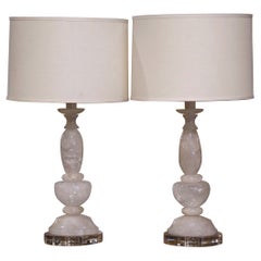 Pair of Carved Rock Crystal Table Lamps on Acrylic Bases