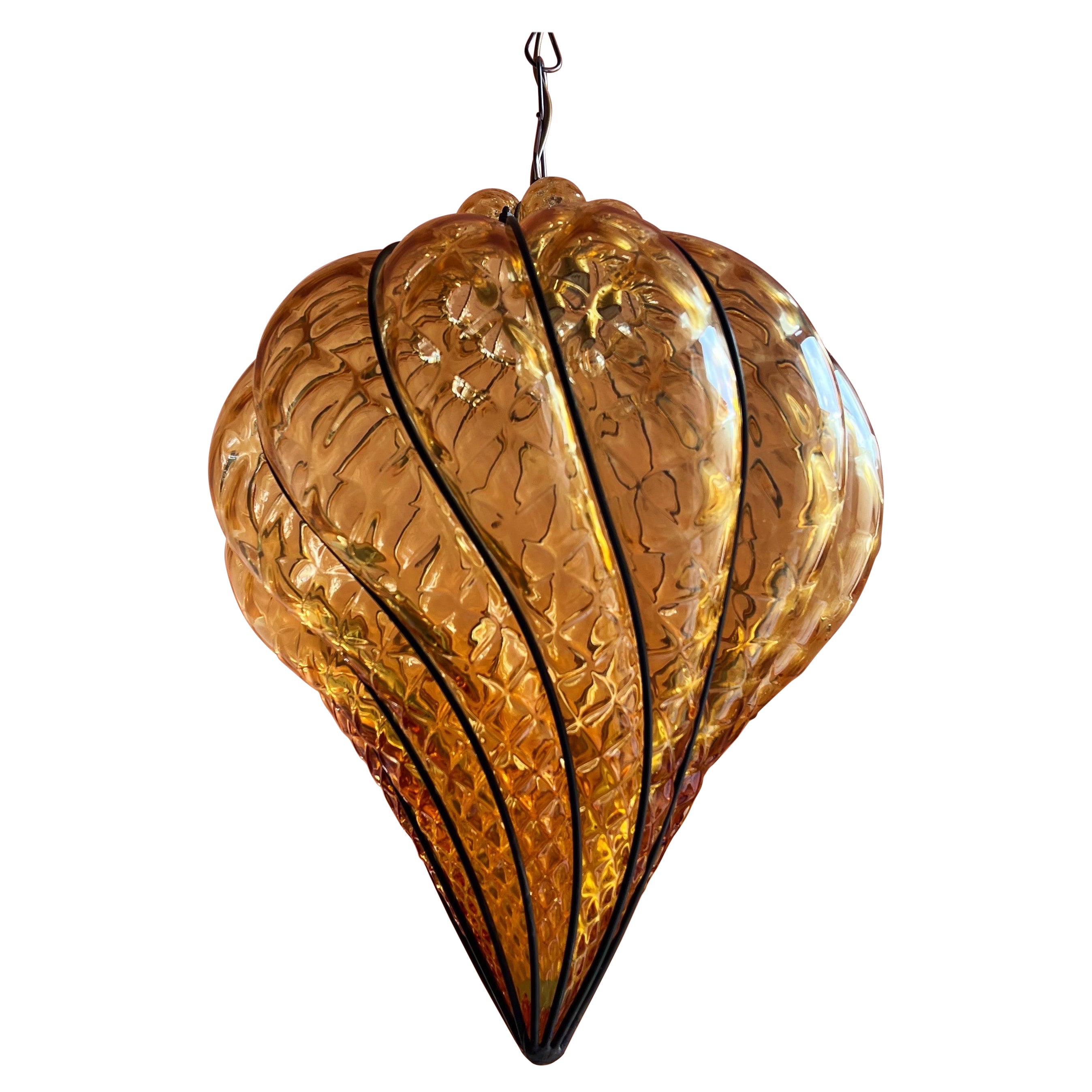 Murano glass pendant light in amber coloured glass, 1980s 