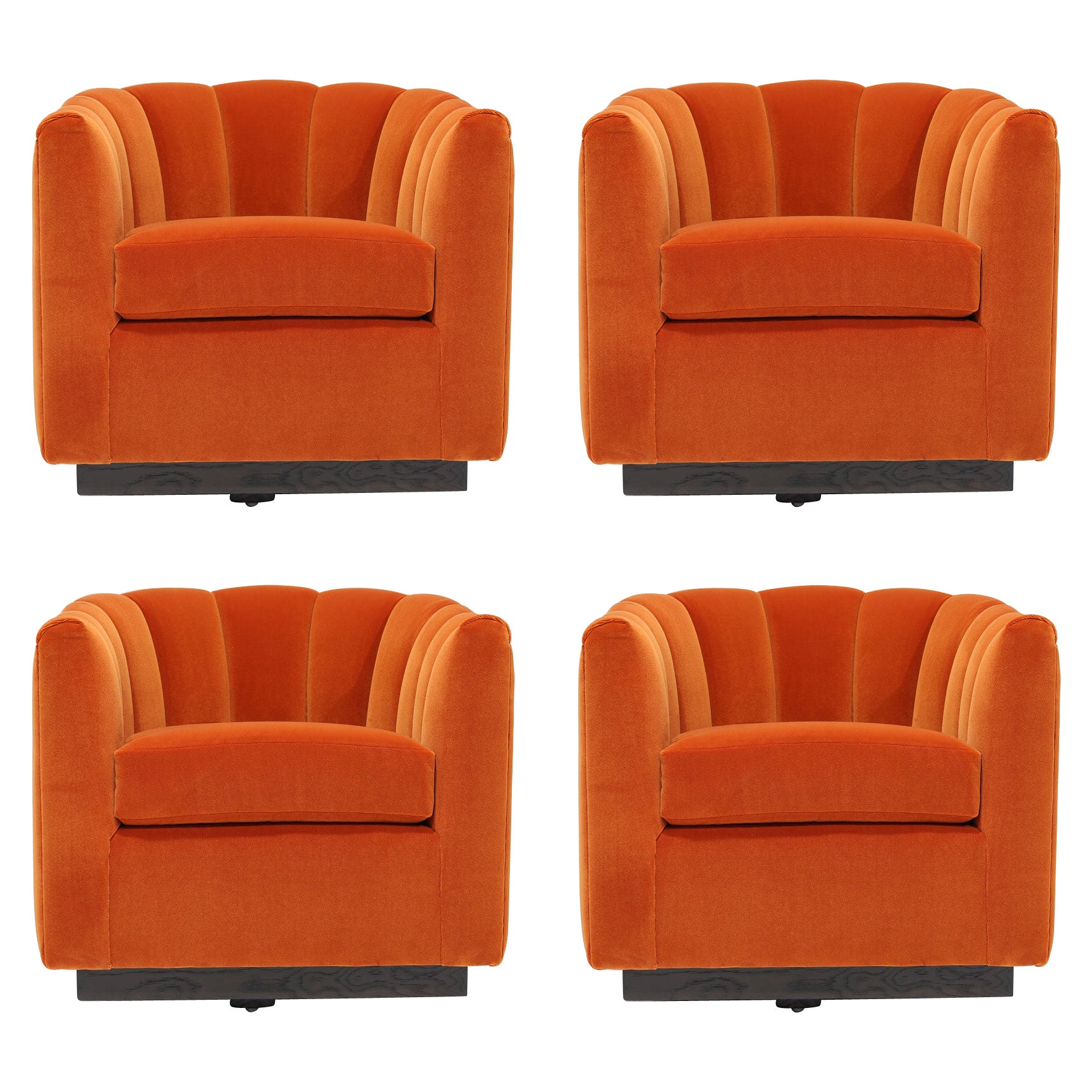 Set of Four Channel Back Swivel Chairs, 1970s