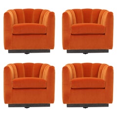 Set of Four Channel Back Swivel Chairs, 1970s