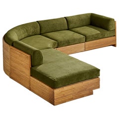 Directional Furniture, canapé sectionnel, bambou, velours, États-Unis, années 1970