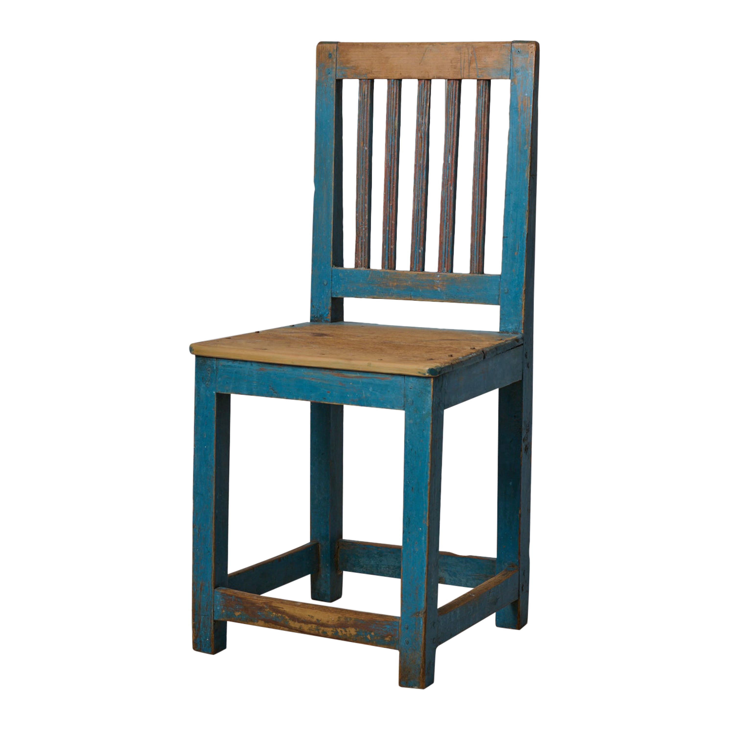 Genuine Northern Swedish Charming Antique Blue Authentic Country Chair For Sale