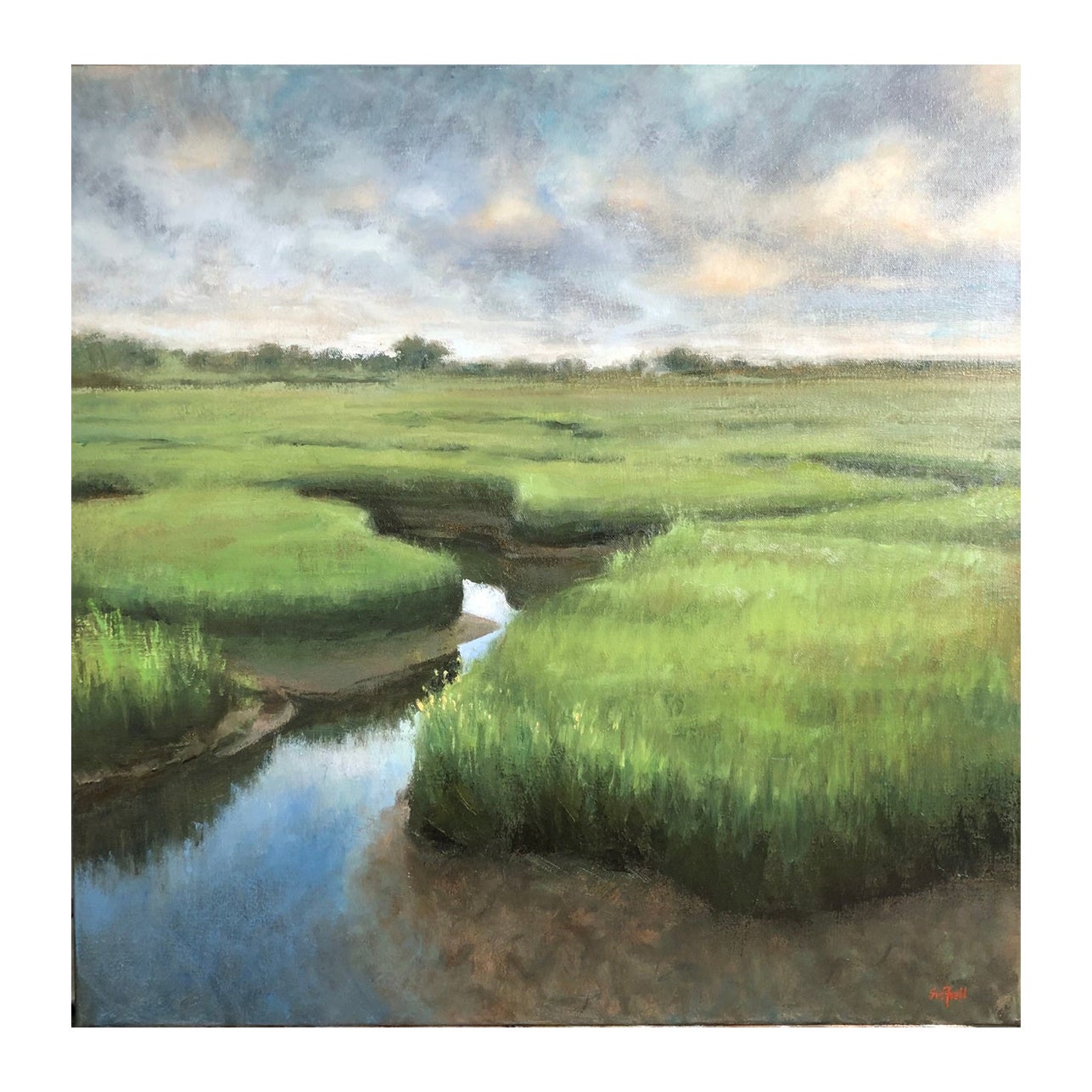 Framed Oil on Canvas Panel "Soft Surroundings" Marsh Scene by Sue Foell