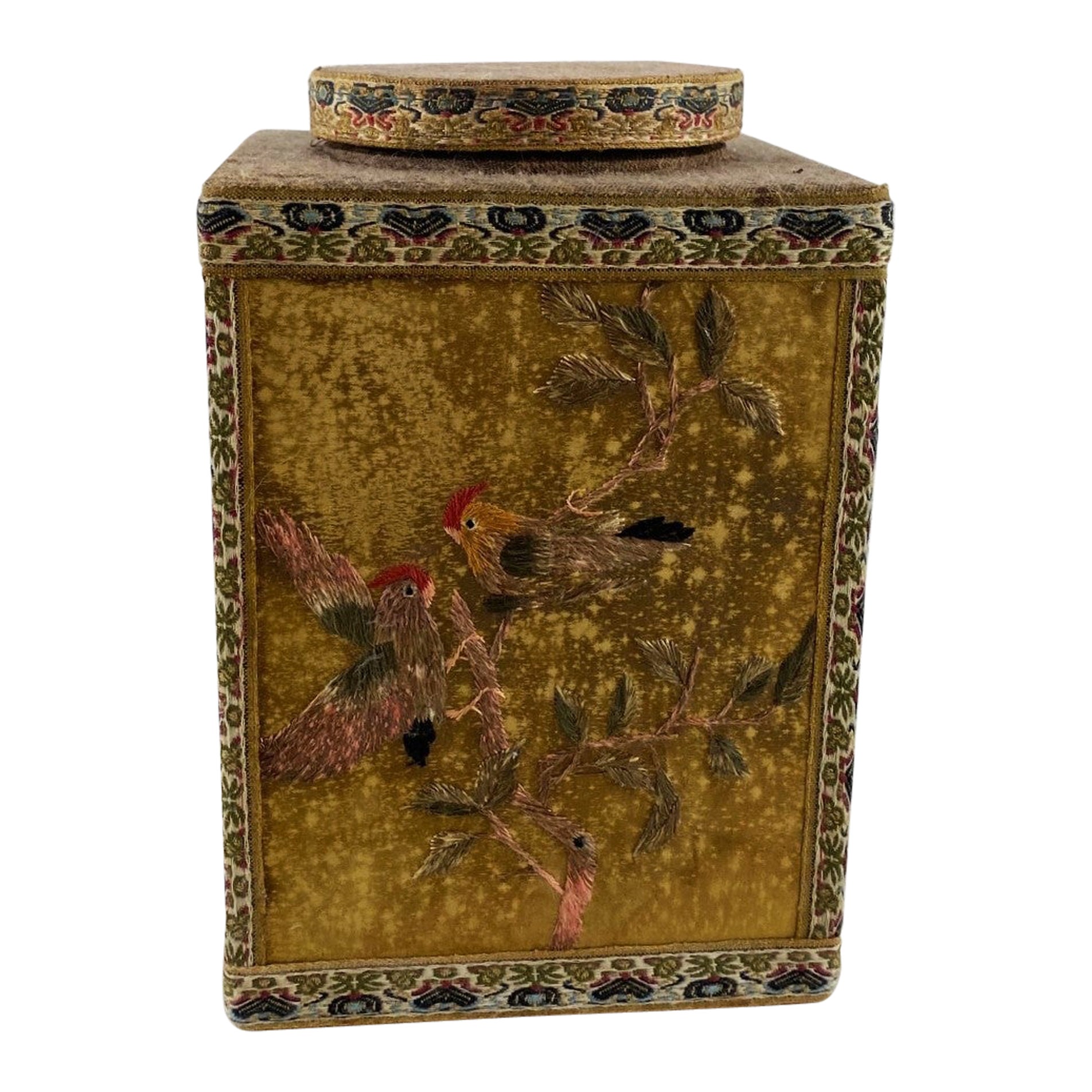 Asian Embroidery Tea Caddy For Sale