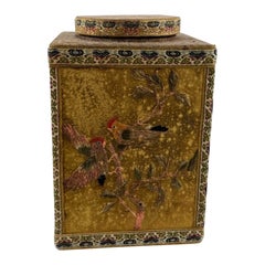 Antique Asian Embroidery Tea Caddy