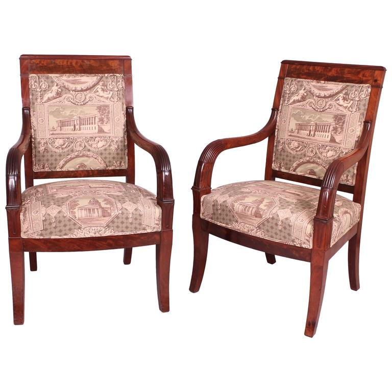 Pair of French Restoration Mahogany Armchairs For Sale at 1stDibs