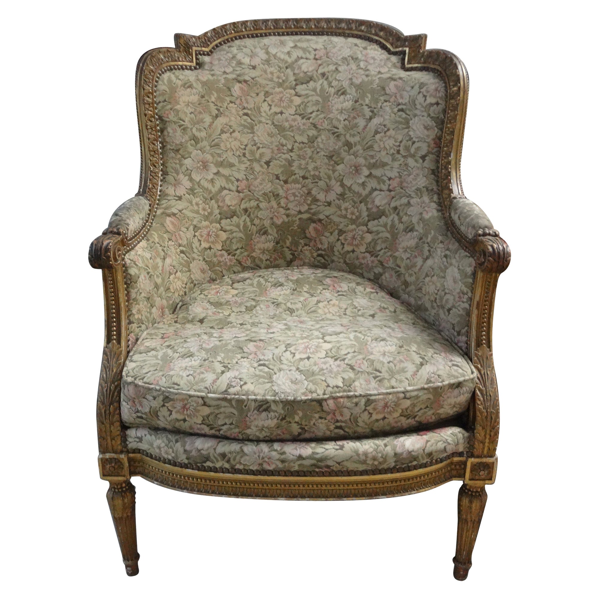 19th Century French Louis XVI Giltwood Bergere For Sale
