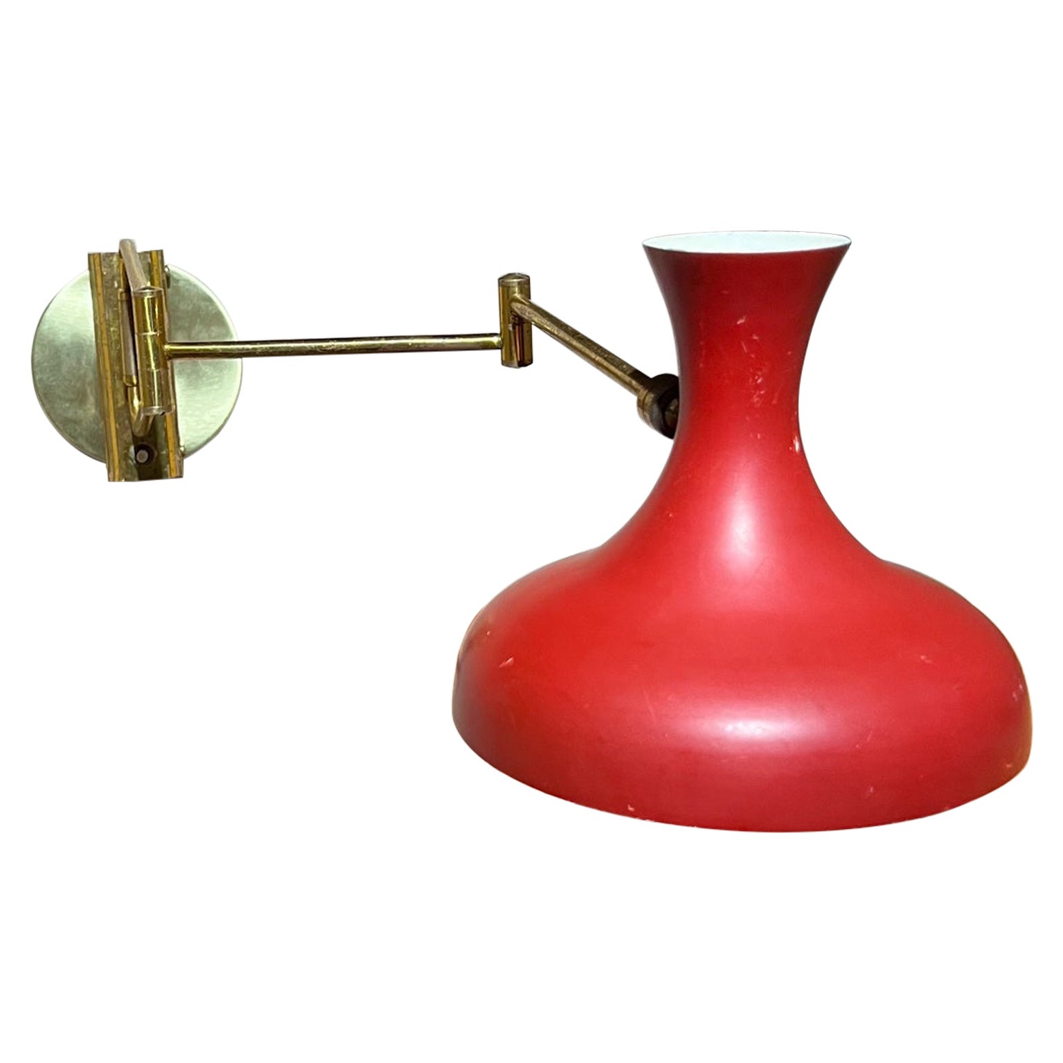 1950s French Wall Sconce Red Lamp Patinated Brass France