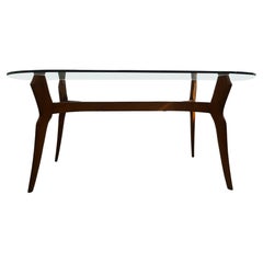 Vintage Italian Modern Sculptural Dining Table With Glass Top
