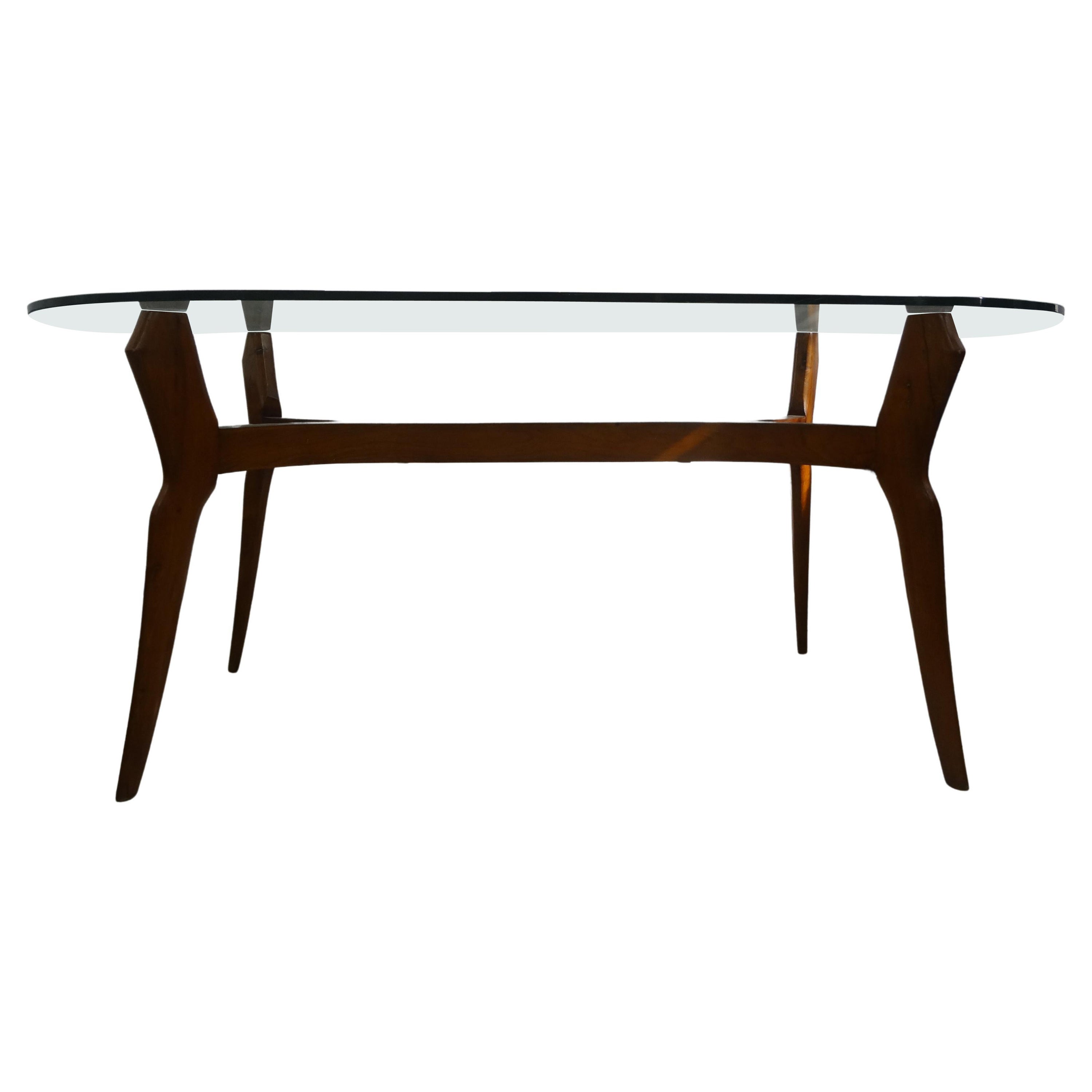 Italian Modern Sculptural Dining Table With Glass Top