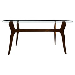 Used Italian Modern Sculptural Dining Table With Glass Top