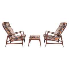 Chaises longues inclinables et ottomanes en noyer de style The Moderns par Ib Kofod-Larsen
