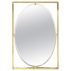 Vintage Mid-Century Polished Brass Rectilinear Open Frame Oval Mirror by John Widdicomb