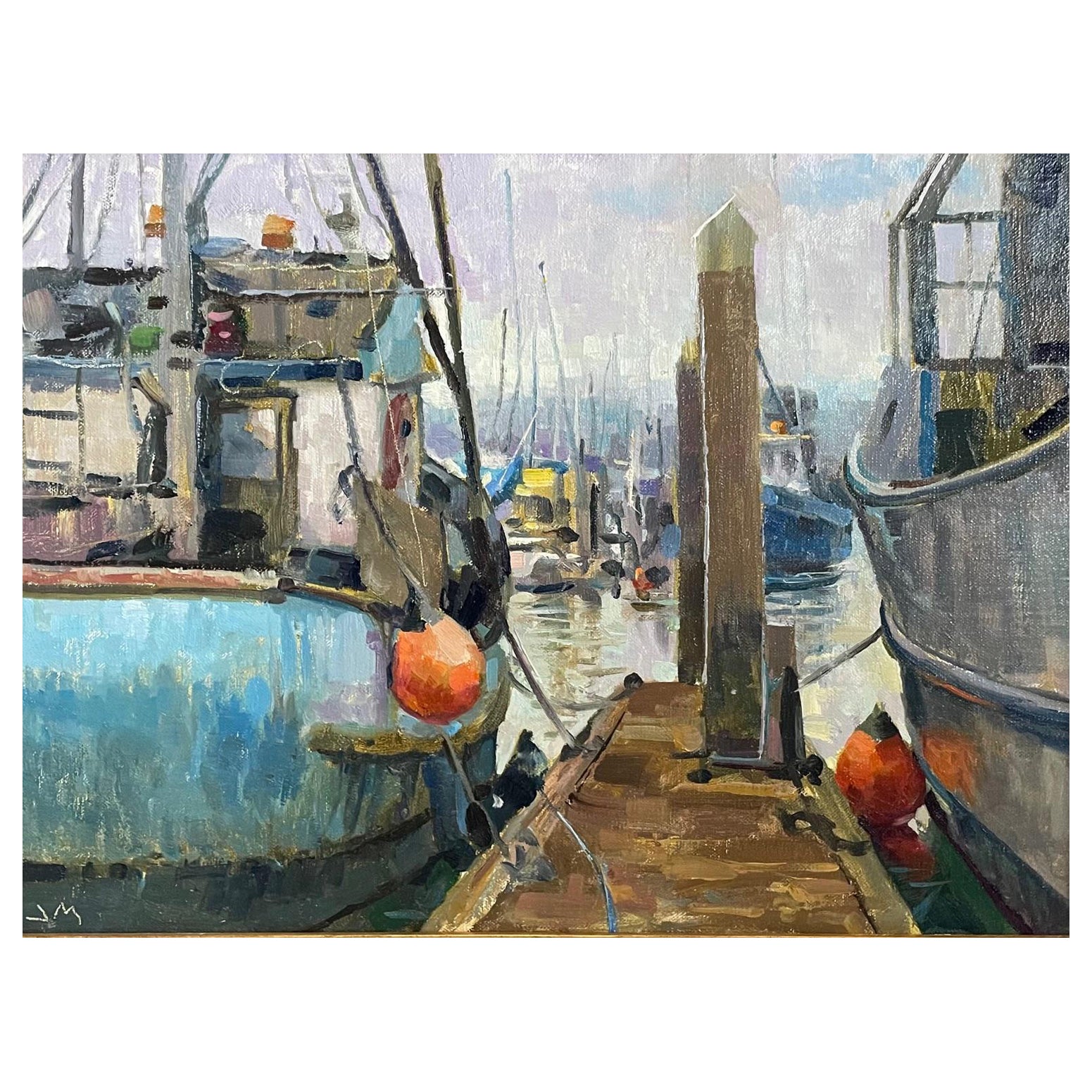 Framed Oil on Canvas "The Space Between" Boat Scene by Jeff Markowsky For Sale