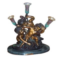 Vintage Magnificent Bronze Peyre Lily Lamp Bronze Depicting 3 Boys at Play