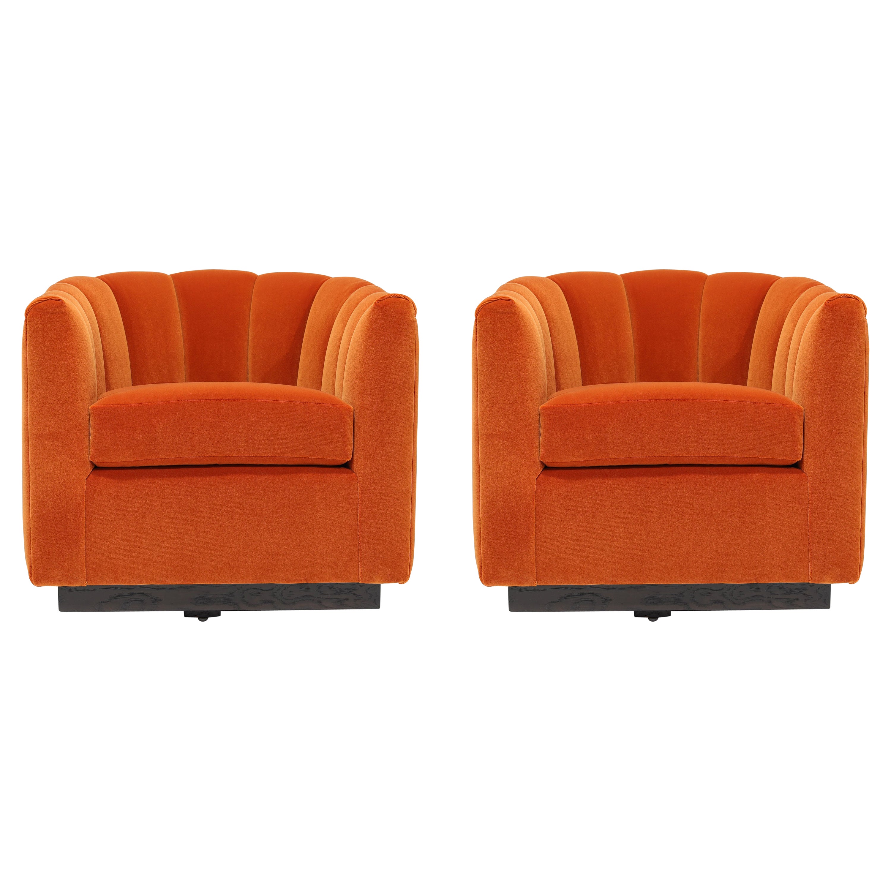 Pair of Channel Back Swivel Chairs, 1970s For Sale