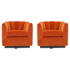 Pair of Channel Back Swivel Chairs, 1970s