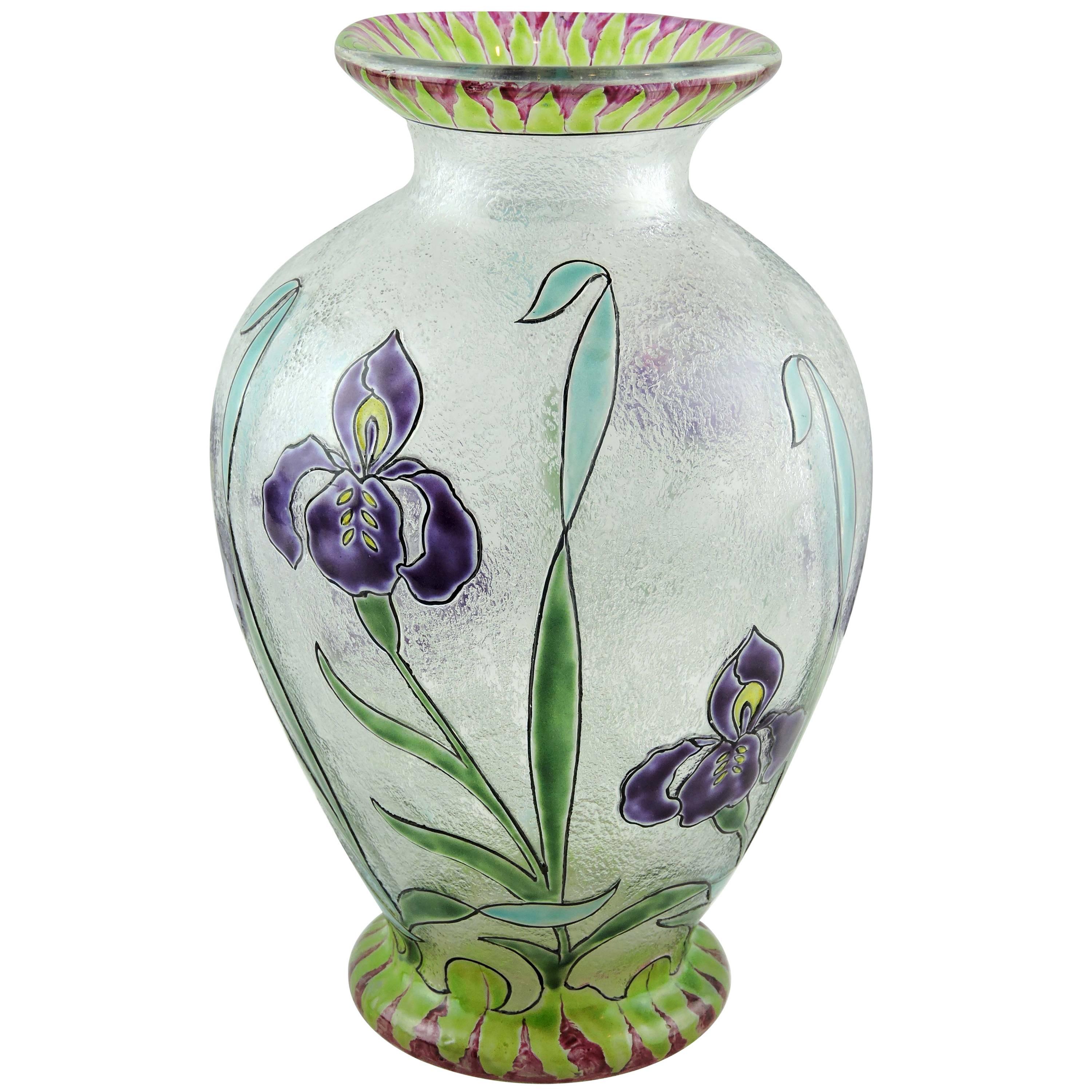 "Verre sur Verre" Cameo Glass and Enameled Vase, Signed Webb and Corbett For Sale