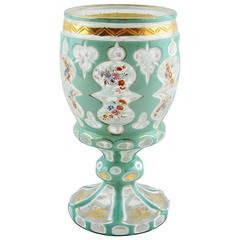 19th Century Bohemian Triple Cut Goblet / Spa Glass with Gilding and Enamel