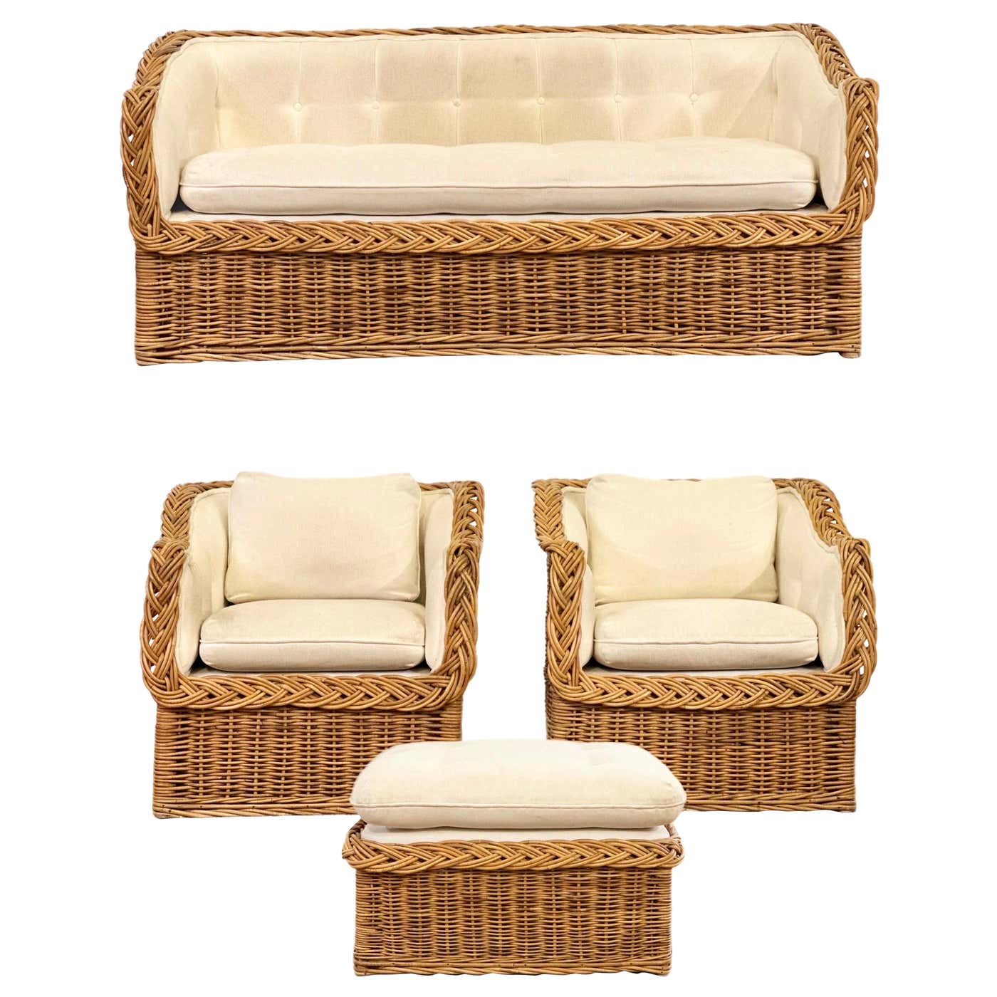 Italian Wicker Works Rattan Living Room Set - 4 Pieces For Sale at 1stDibs