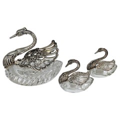 Vintage Silver and Glass Swan Form Salts