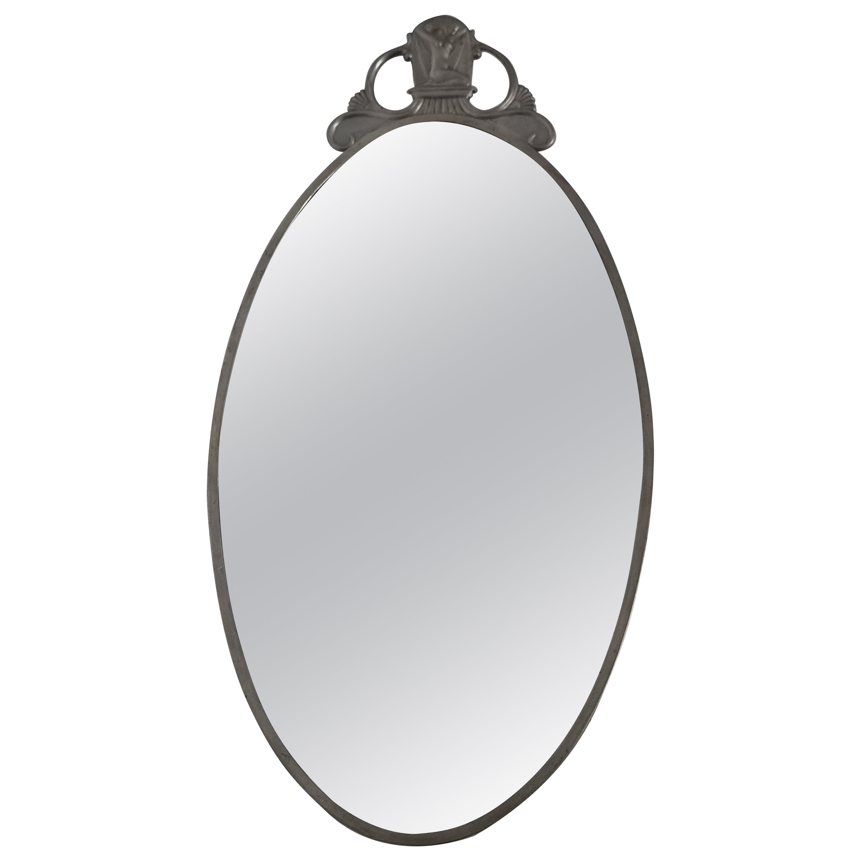 Mirror, pewter with decor of woman, Swedish Grace 1930s