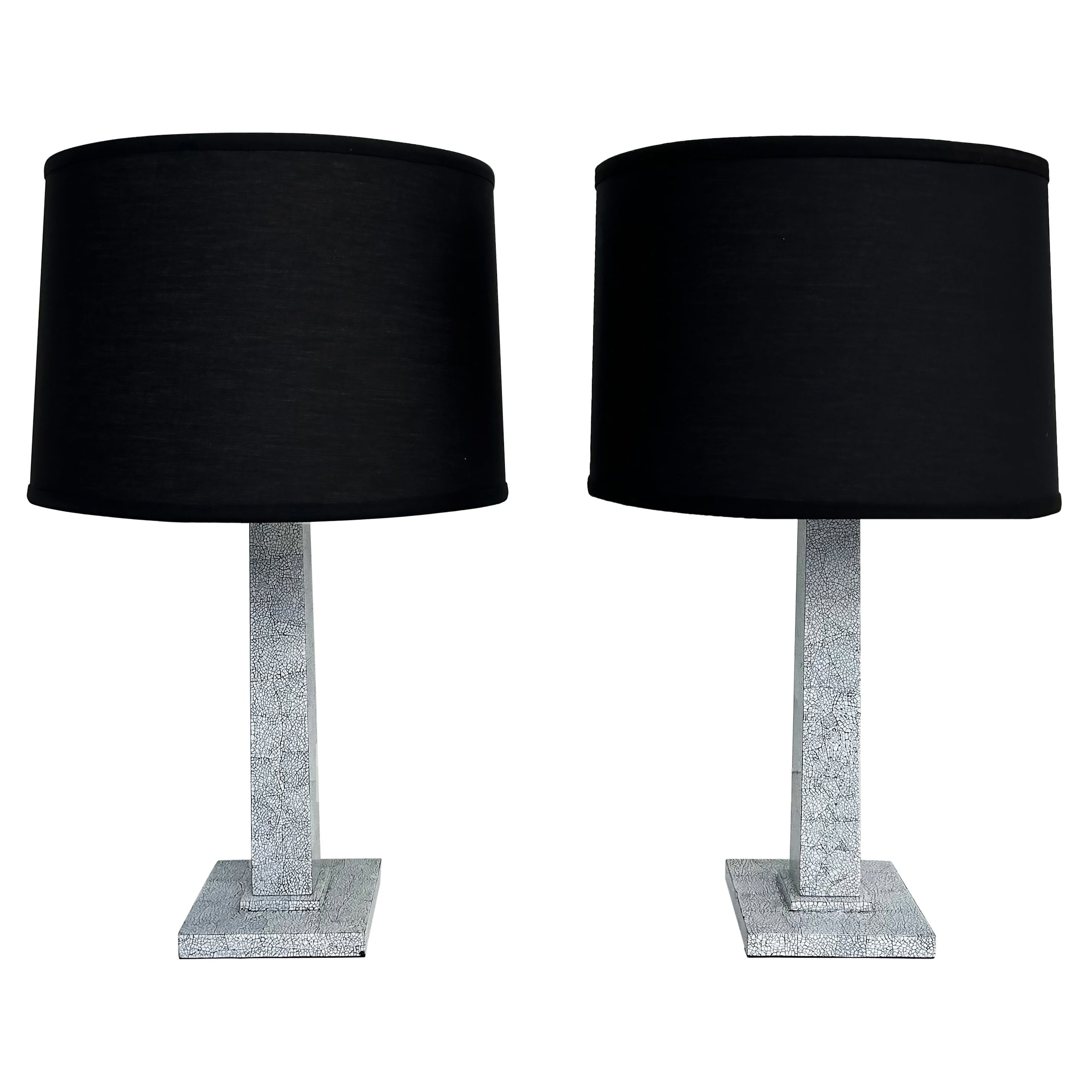 Vintage Pair of Table Lamps with Craquelure Formica, Rewired, New Shades For Sale