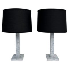 Retro Pair of Table Lamps with Craquelure Formica, Rewired, New Shades
