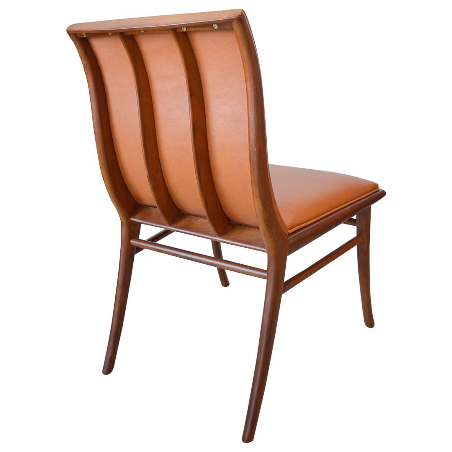 Leather and Walnut Sabre Leg Accent Chair by T.H. Robsjohn-Gibbings