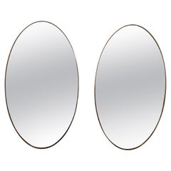 Retro Pair of Italian Modernist Brass Oval Grand Scale Wall Mirrors, Italy, circa 1950