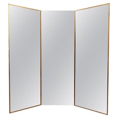 Antique  'Miroir Brot' 1910 Triptych Brass Wall Mirror