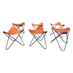 Set of Six Butterfly Stools, Cognac Leather,  Bonet, Kurchan & Ferrari-Hardoy