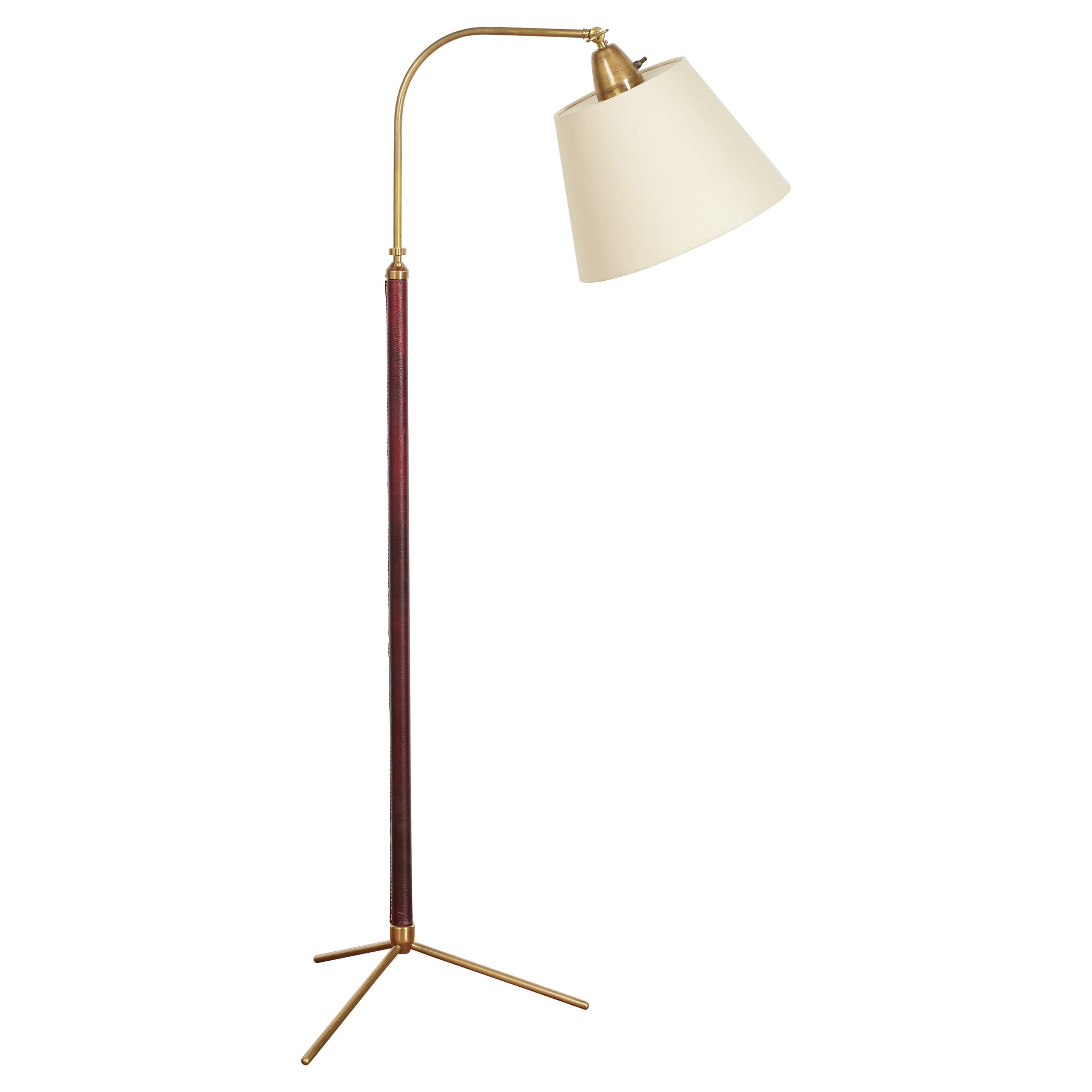 Jacques Adnet Floor Lamp in Burgandy Leather For Sale