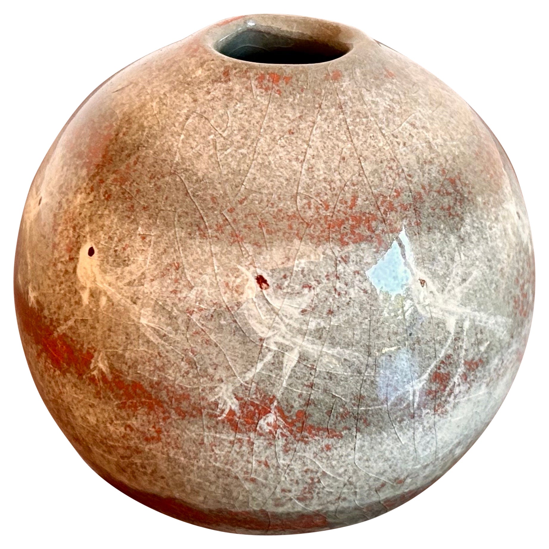 Studio Pottery Spherical Weed Vase Polia Pillin For Sale