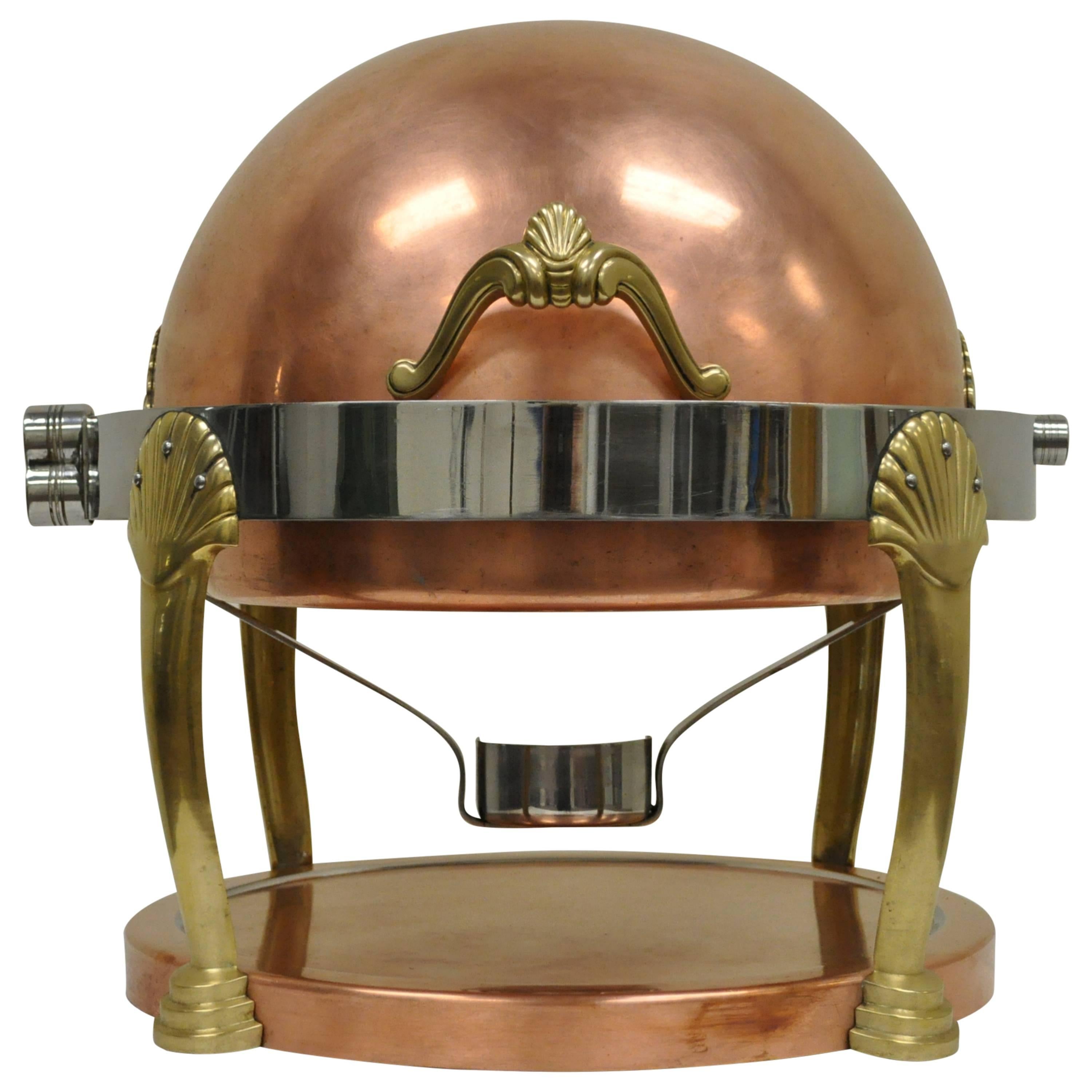 Fine Neoclassical Style Copper, Brass, and Chrome Chafer or Chafing Dish Server