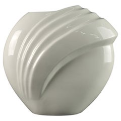 Vintage Sculptural Asymmetrical Art Deco White Ceramic Vase 1980s