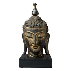 Tête de Bouddha birman antique du 18e siècle de style Shan (Tai Yai)
