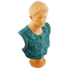 Vintage Terracotta Bust Sculpture of Roman Emperor Caesar Augustus