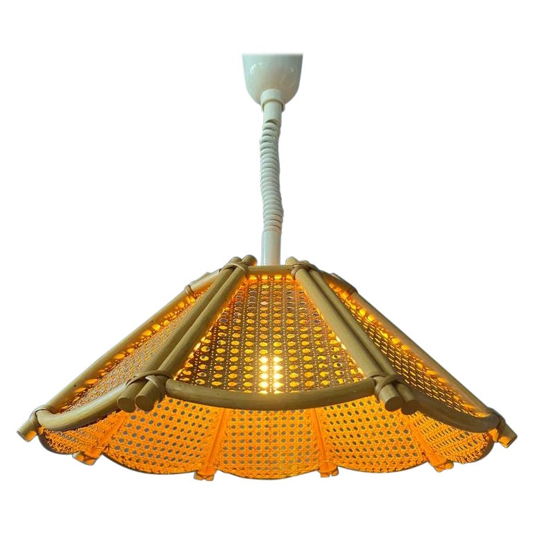 Lampe à suspension rotative style Boho en rotin, lampe vintage en bambou, 1970 en vente