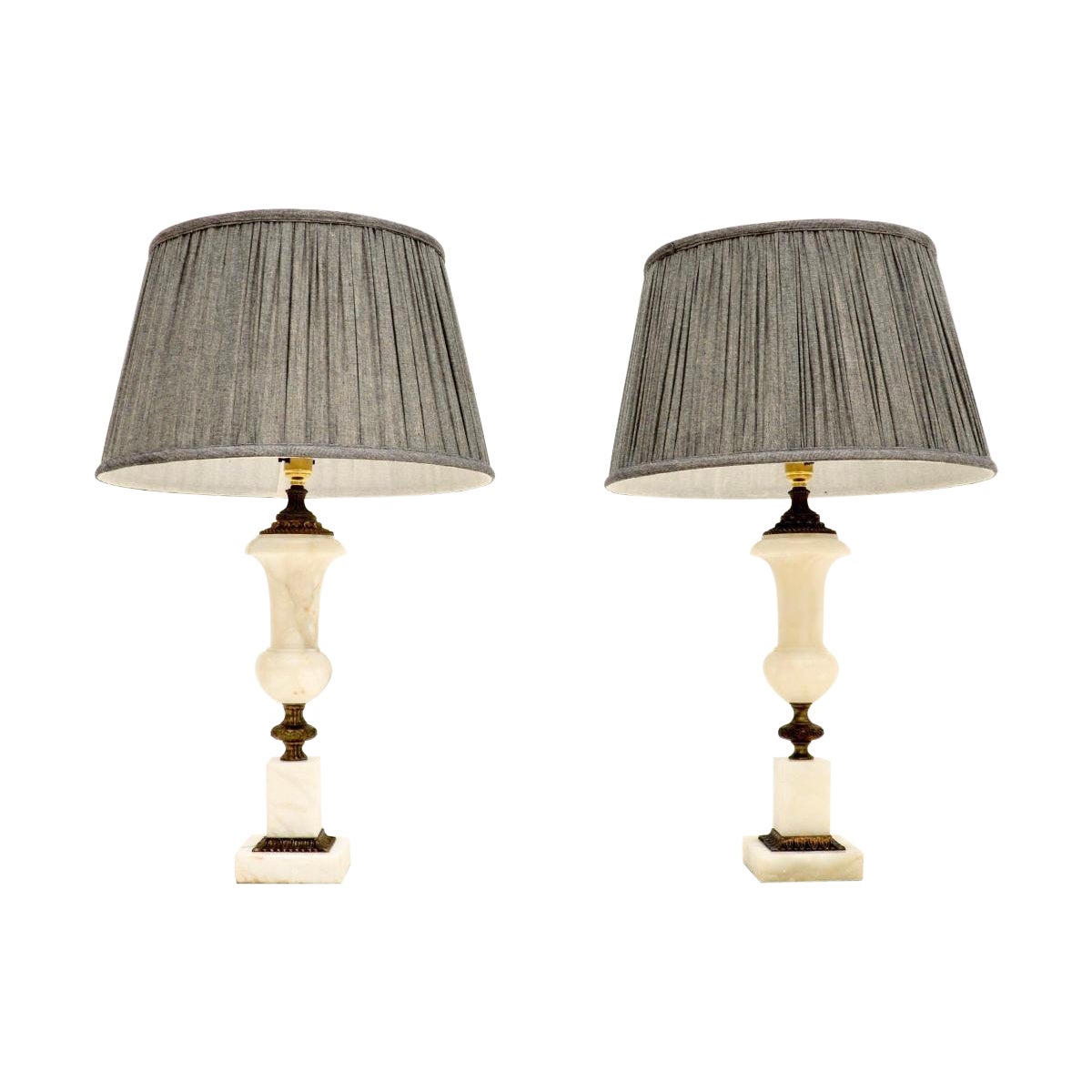 Pair of Antique Alabaster Table Lamps For Sale