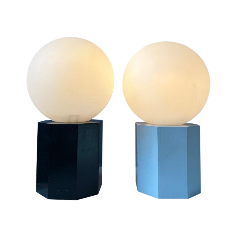 Set of 2 Mid Century Opaline Glass Table Lamp or Bedside Lamp, 1970s For Sale