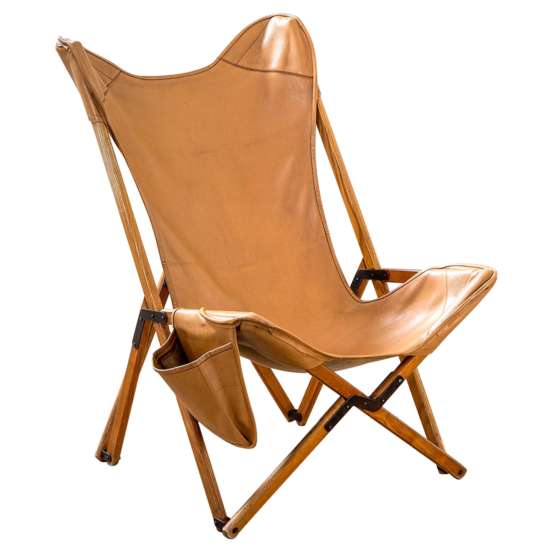 20th Century Armchair Tripolina by Viganò with Faux Leather Cover and Pocket For Sale