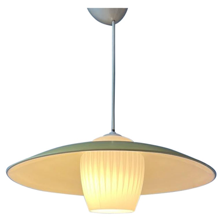 Mid Century Danish Pendant Lamp with Yellow Metal Cover, 1970s For Sale