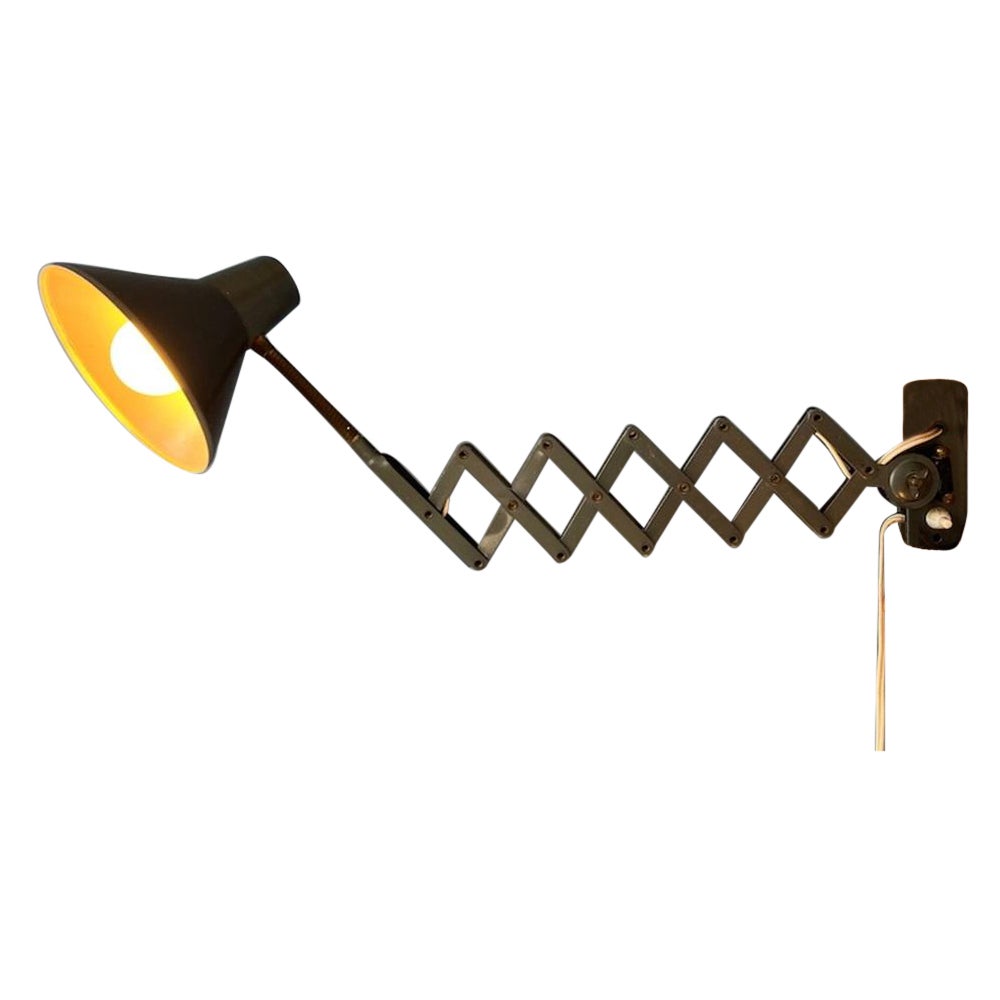 Mid Century Dark Gray Metal Scissor Extendable Wall Lamp, 1970s For Sale