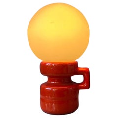 Vintage Mid Century Red West Germany Ceramic Table Lamp with Opaline Glass Shade, 1970s