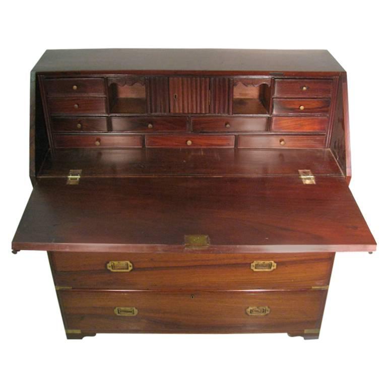 Amazing desk with seven hidden drawers. Drawers / boxes are secured behind gallery cubby holes. Slant front desk drops down to reveal 11 drawers, one-door, and two open galleries. Behind the walls of these drawers is seven hidden boxes for