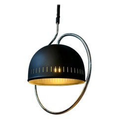 Vintage Dijkstra Space Age Hanging Lamp with Chrome Frame and Black Metal Shade, 1970s